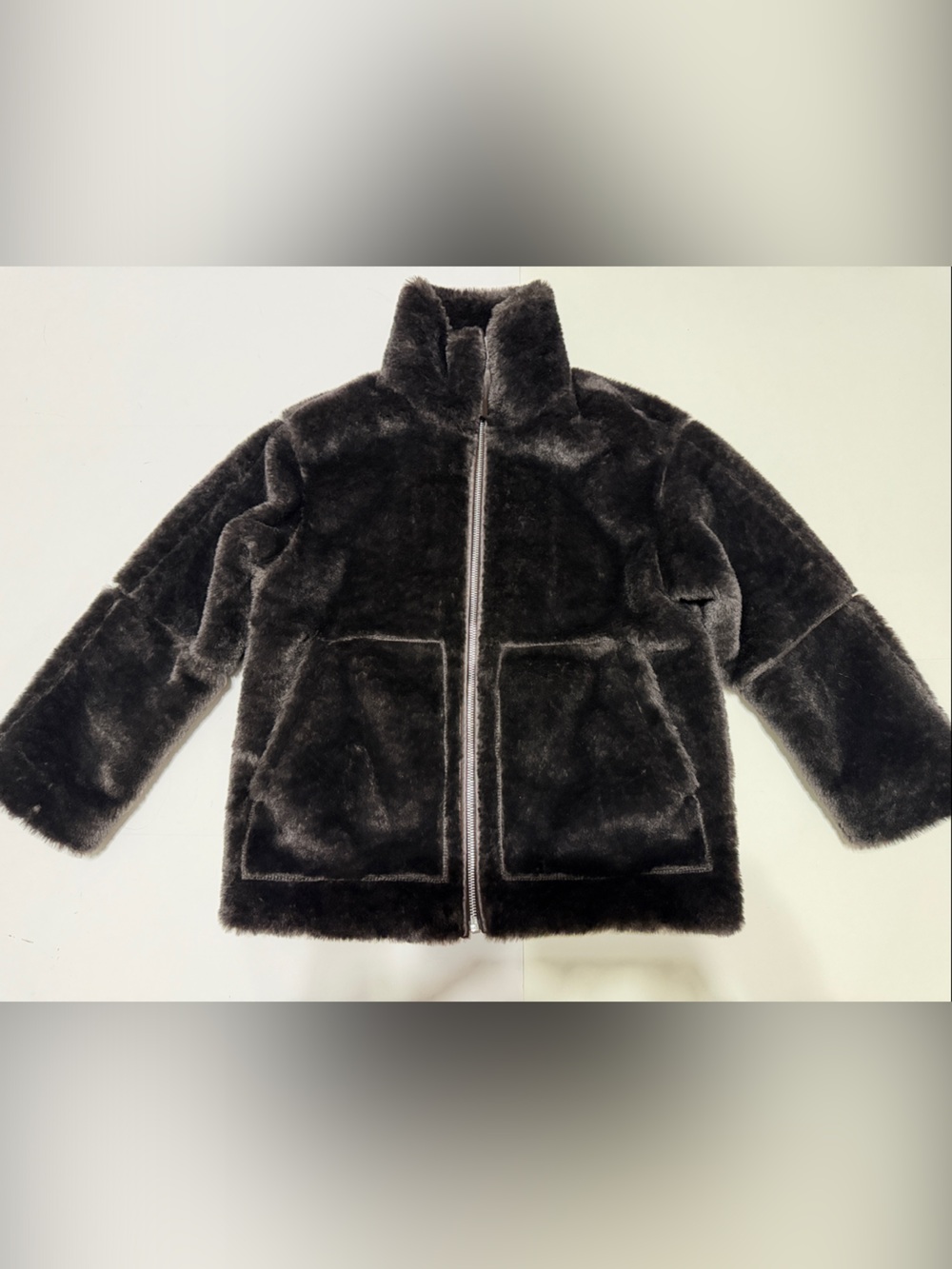 H&M Women’s Dark Brown Oversized Faux Fur Bomber Jacket